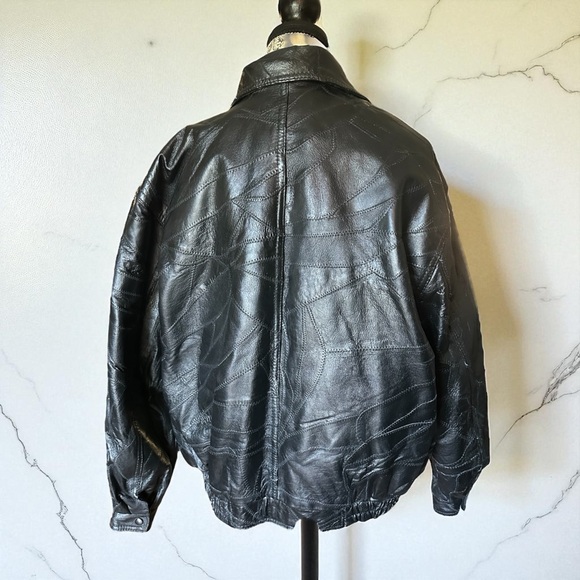 Leather Bomber Jacket Vintage Patchwork - Picture 3 of 13
